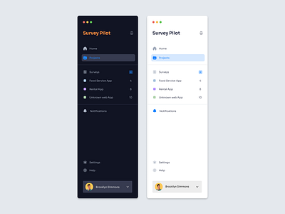 Survey Pilot - Sidebar Navigation app clean ui dashboard icons inspiration left menu light dark menu minimal nav bar navigation sidebar theme ui ux web web design