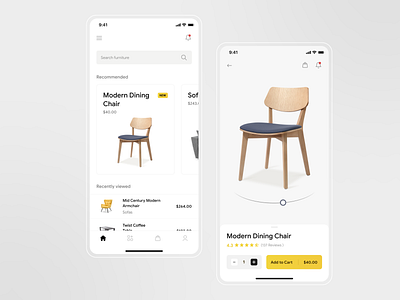 Modern furniture e-commerce app design concept app clean design ecommerce furniture khusandjabbarov mobileapp modern polishdesign productdesign ui ux