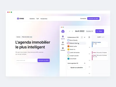 Calendar for real estate agents agenda calendar clean date interface landing landing page minimal modern real estate shift team time tour ui visit website