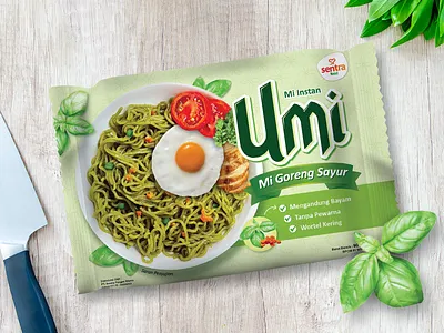 Umi - Instant Fried Noodle made from Spinach design graphic design illustration label design packaging design product design product packaging product packaging design vector