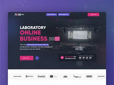 Landing page of the main business event business event event landing online business 2021 page sale ux ticket ui webdesign