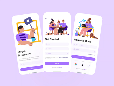 Login / Register - Events Mobile App Concept animation app coworkers design events illustration mobile app mobile design social team app typography ui ux