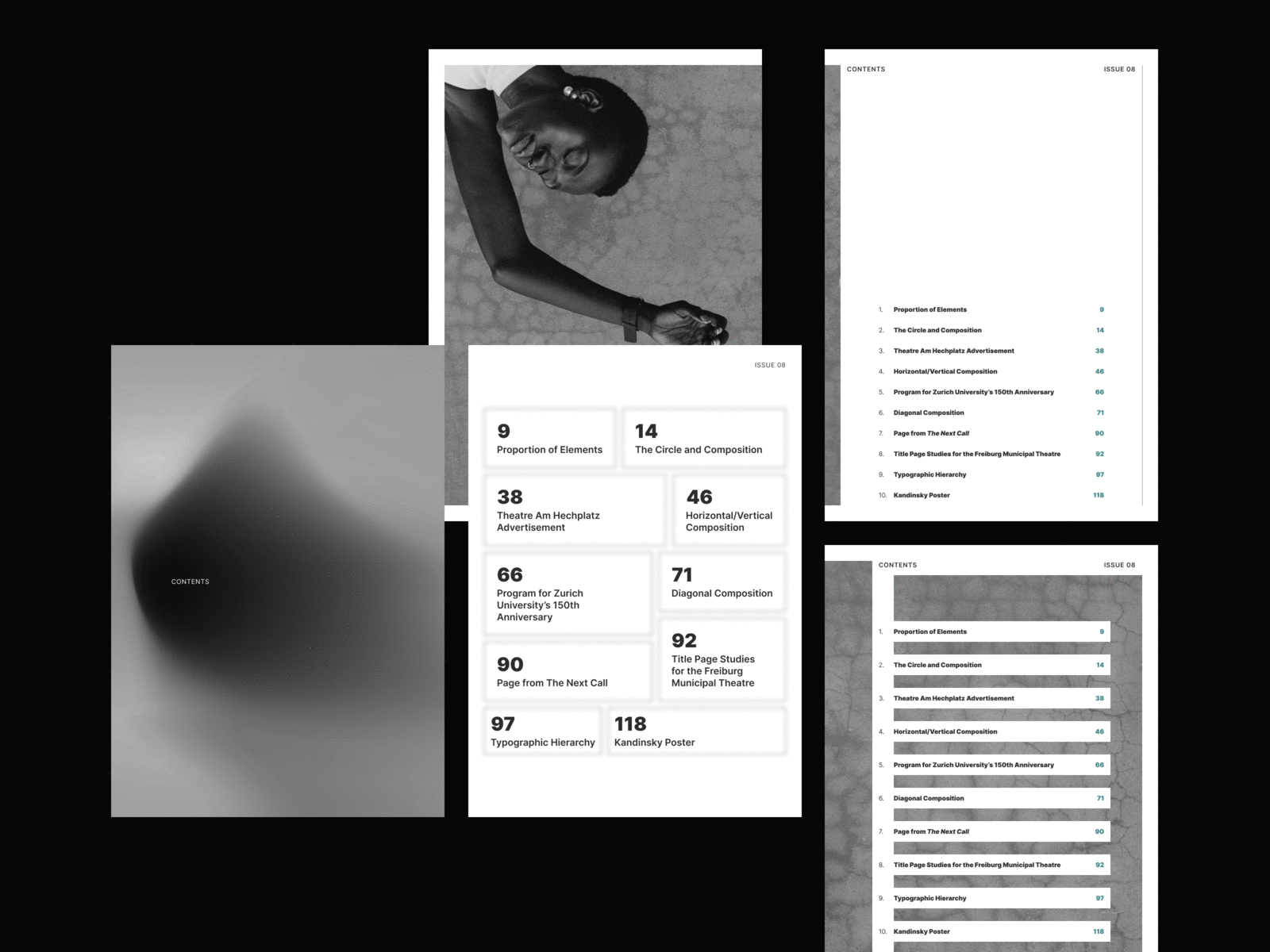 Table of contents design exploration design editorial table of contents typography