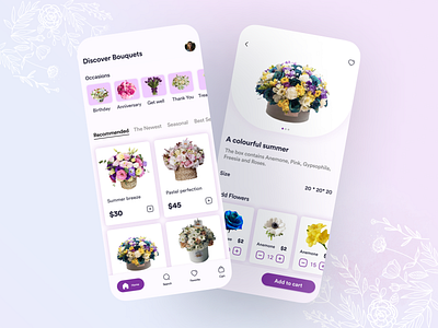 Flower Shop - Mobile App app application bouquet design flower flower shop mobile onilne shop online shop ui ux