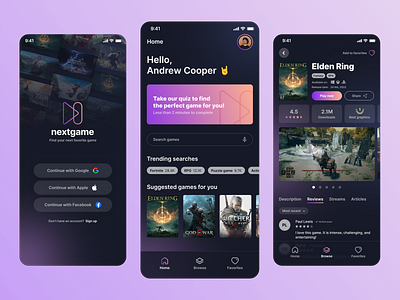 Nextgame App app browse flatui gaming mobile ui