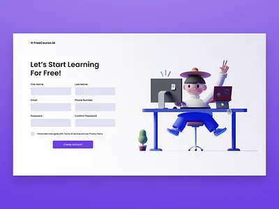 Sign Up Page With 3D Illustration daily ui graphic design landing page sign in page sign up sign up page ui ui design ui ux design web design website design