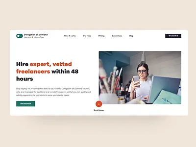 Delegation on Demand animation delegation design desktop hire landing minimal scroll scrollanimation transition ui web