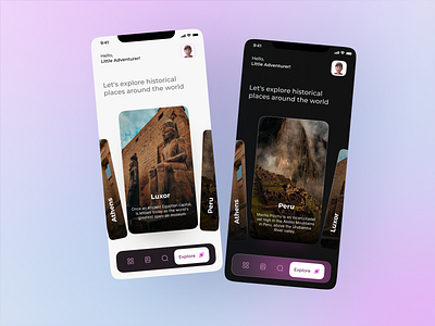 History Learning App dark dark mode explore expolorer figma history night mode travel travelling ui uidailydesign uidesign uiux