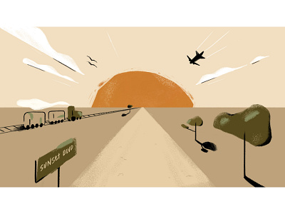 Path cloud clouds design horizon illustration line paintbrush path photoshop plane sun sunset texture train trees vanishing point