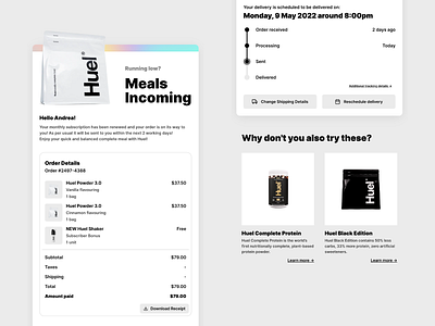 Huel receipt | Daily UI Challenge 017 (Email recepit) app branding dailyui design ecommerce email gmail graphic design huel illustration newsletter order order recap receipt shipping subscription tracking ui