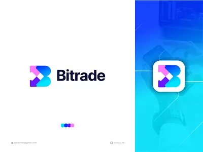 B trade logo - Crypto Mining - Blockchain Trading Logo design arrow mark b trade logo best logo designer blockchain technology branding ecommerce finance logo growth investment logo logodesign logomark progress trade visual identity design