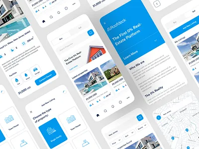 Roofdeck Real-Estate App Redesign app blue buy design estate home hotel house inspiration listing listings map minimal mobile real real estate real estate sell ui ux