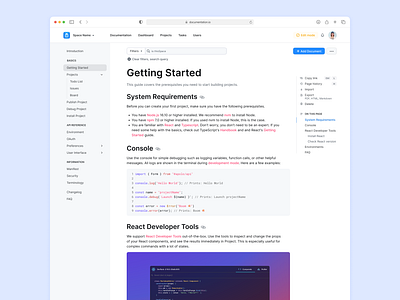 API Docs Editor — Website code dev docs editor filters help info informational knowledge knowledge base logo minimal navigation product search sidebar ui ux web app wiki