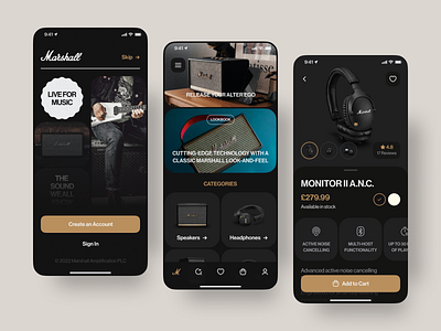 Marshall - E-commerce App UI app design headphones interface makeevaflchallenge makeevaflchallenge3 online shop speakers store ui ux