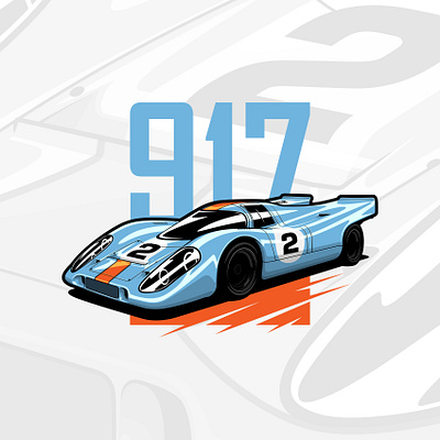 Porsche 917 24 Hours of LeMans 24hours 917 art automotive blue car classic design drawing illustration lemans logo orange porsche racing retro vector