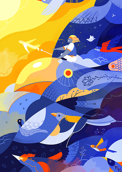 Beyond The Sky art artwork blue branding colorful colors colorscheme design graphic design illustration jaye jayekang motion graphics pattern yellow