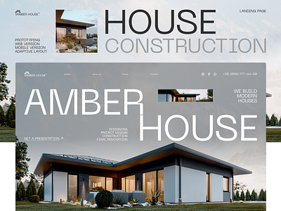 Amber House | Modern Construction Web Design architecture bestdesign construction dailyinspiration designinspiration dribbblepopular dribbbleweeklywarmup figmadesign houseconstruction landingpage modernhouses modernwebsite realestate trending uidesign uiux uxdesign webdesign websitedesign wordpress