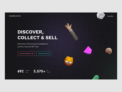 NFT Marketplace Website 3d coming soon creative design hero section homepage illustration interface landing page marketplace nft saas startup ui website