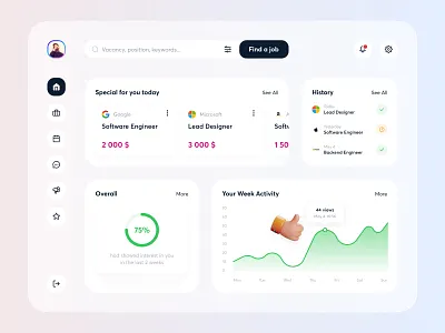 Find a Job — Dashboard admin app concept creative dashboard design interaction interface job minimal mobile ui ux work