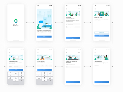 GoEzy - Onboarding screens app booking branding car design flat illustrations ios logo mobile onboarding rental sharing taxi ui ux vector