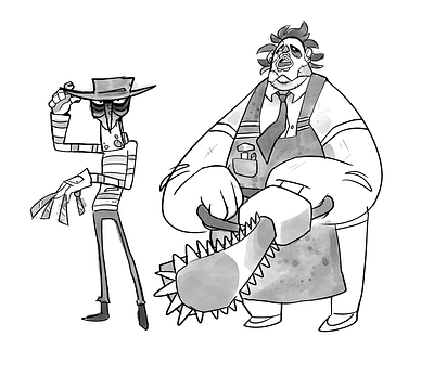 Freddy and Leatherface cartoon character design design ill illustration