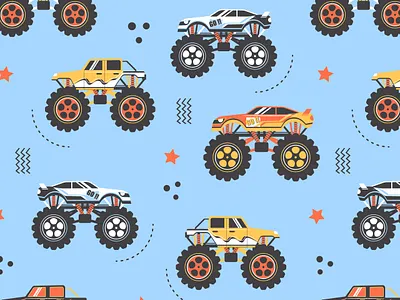 Monster Jump Seamless Pattern apprel baby blanket boy car children cute design fabric illustration kids monster jump pattern print seamless textile truck vehicle wallpaper