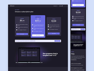 Responsive subscription pricing page dark dark mode design figma landing landing page language learning payment price plan pricing purple responsive subscribe subscription ui design ui ux web design