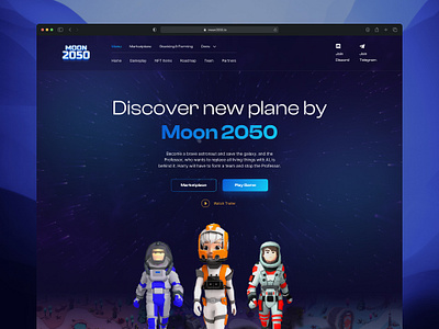 Moon 2050 Landing page game NFT 3d blockchain design galaxy gaming idea landingpage likeforlike nft responsive trending trendy ui uidesign uiux webdesign website