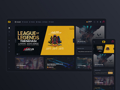 Homepage Responsive Design carousel dashboard design flickez game header homepage league of legends lol mobile responsive riot sidebar store tablet tournament ui valorant