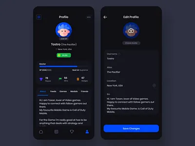 Tournament Profile gamification level up update avatar ux design