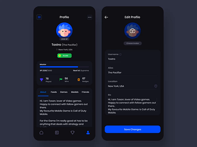 Tournament Profile gamification level up update avatar ux design