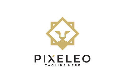 pixeleo logo design for sale animal leo lion pixel square vector