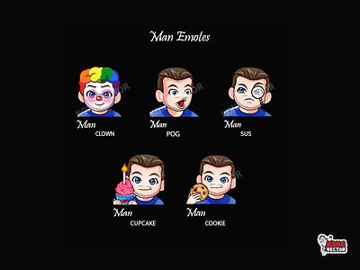 Man Twitch Emotes cartoon clown cookie cupcake design emoji emote emotes graphic design illustrator logo man pog sticker streamers sus twitch twitchemote twitchemotes