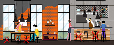 Social distancing business coffee coffeeshop design distance illustration pandemic