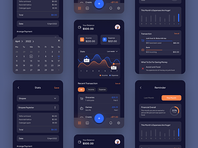 Okane - Financial Mobile App dark dark mobile dark mode financial financial app management app mobile app money money app orange ui ui design user interface wealth
