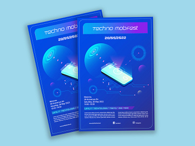 Flyer for digital technology festival blue design festival flyer illustration invitation techno
