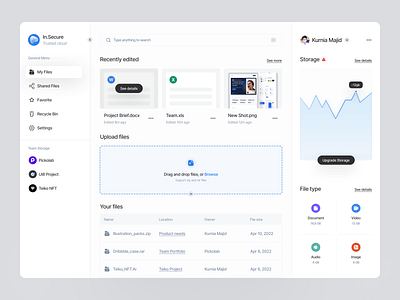 In.Secure - Cloud storage dashboard clean cloud cloud storage cloud storage dashboard dashboard download dribbble file file management files minimalist modern platform product storage ui uiux upload web app web app design