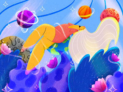 Galaxy mermaid 2d aquarium banner design blue character earth fish galaxy illustration manta ray planets stars