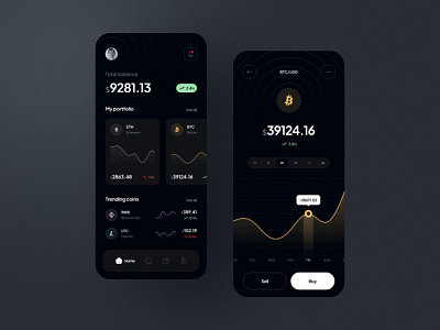 Cryptocurrency Wallet App - Dark version app bitcoin blockchain chart clean coin crypto cryptocurrency dark design ethereum exchange finance financial fintech minimal mobile ui ux wallet