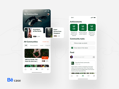 Treasure Earth - Mobile app achievements app badges clean communities design earth eco friendly ecology environment feed graphic graphic design green mobile design nature photos tasks ui