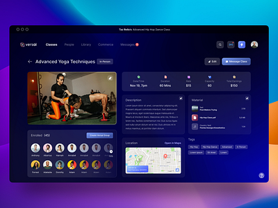 Classes Detail Screen - Versai App class clean design detail group meeting information landingpage meeting online meeting online platform share screen sharing screen students virtual ui uiux web ux virtual meeting web web apps web platform