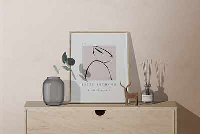 Frame Mockup On The Table With Glass Vase And Aroma Sticks graphicdesign
