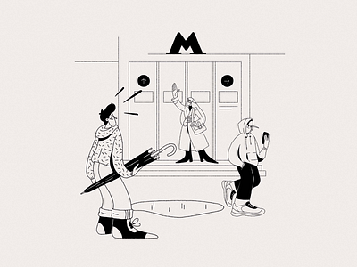 Meeting black and white black ink graphic diary illustration sketch thin line