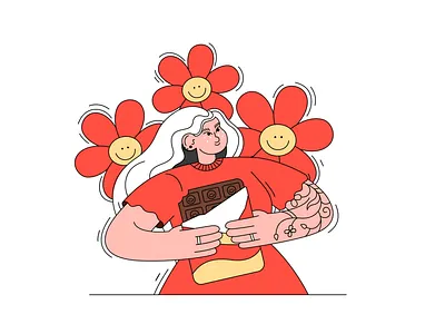 tattooed girl adobe illustrator app business chamomile commercial flat design flat illustration girl illo illustration illustrtiob for app ipad illstration red tattoo vector vector illustration vectornator women иллюстратор тату