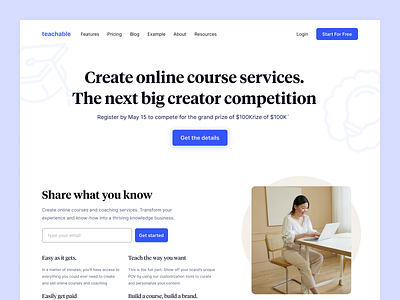 Teachable- Landing Page Redesign best best dribbble shot clean coaching landing page course course learning design e learning educational website minimal design modern new popular teachable landing page ui uiux ux website design