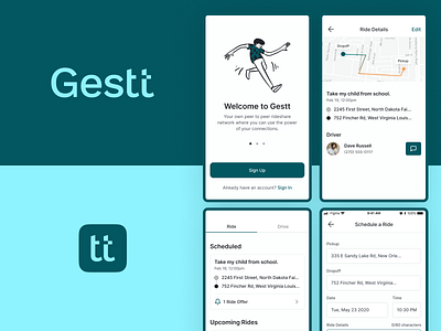 Gestt - Ridesharing App app design brand identity cyan app green app product design ridesharing ridesharing logo ui design visual design