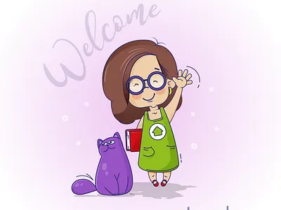 Hello! cat character design illustration krapka team vector vector illustration