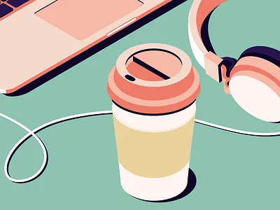 Coffee break at work coffee coffee break illustration illustrator isometric laptop still life vector working desk