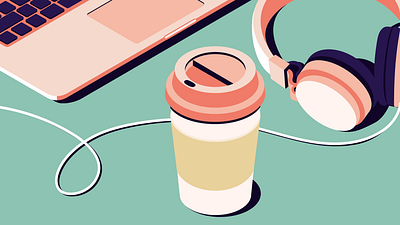 Coffee break at work coffee coffee break illustration illustrator isometric laptop still life vector working desk