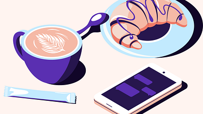 Coffee break coffee coffee break croissant food illustration illustrator isometric smartphone still life vector